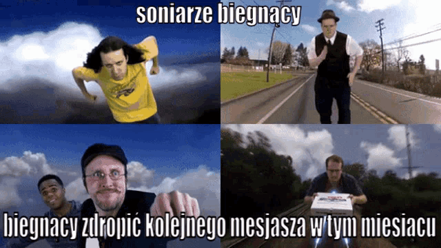 a collage of four images with the words soniarze biegnacy