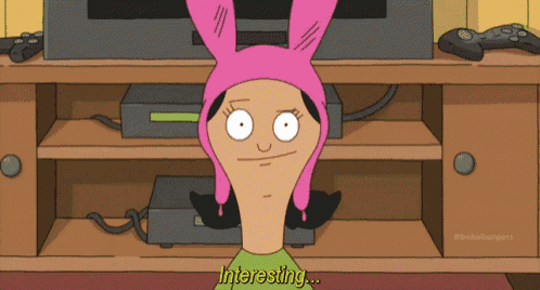 a cartoon character with bunny ears and the word interesting
