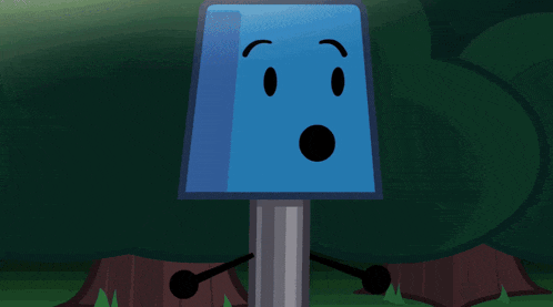 a lamp and a stack of blue sticks with a face