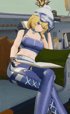 a woman in a blue and white outfit with the letter x on her pants