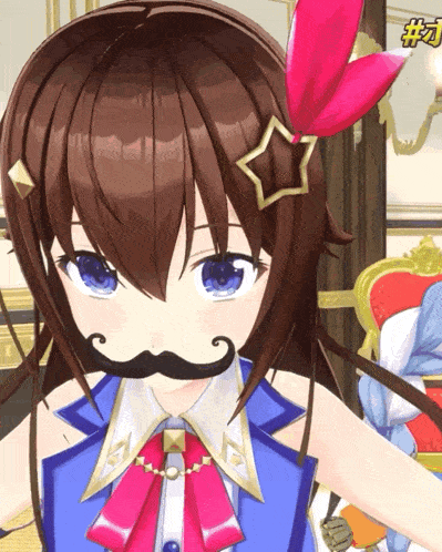 a close up of a anime girl with a mustache