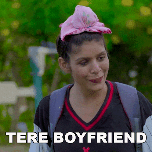 a woman wearing a pink bow in her hair says tere boyfriend