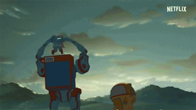 a cartoon of two robots with netflix written on the bottom right