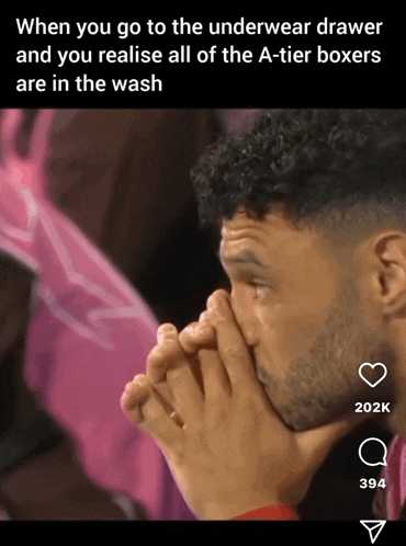 a man covering his face with his hands with a caption that says when you go