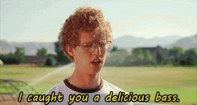 a man with glasses says i caught you a delicious bass .