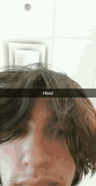 a close up of a person 's head with the word head written on it .