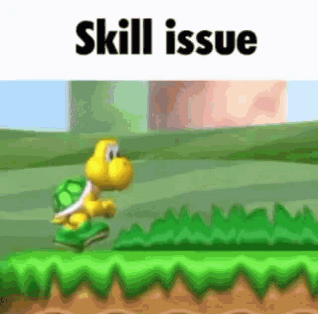 a turtle is running in a video game with the words `` skill issue '' .
