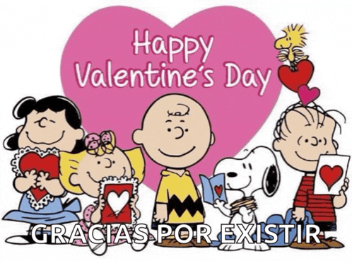a happy valentine 's day poster with snoopy charlie brown lucy and linus