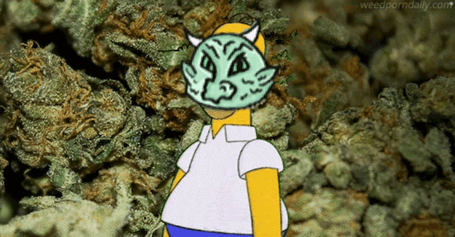 a cartoon of homer simpson standing in front of a pile of weed