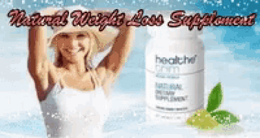 a woman wearing a hat is standing in front of a bottle of natural weight loss supplements .