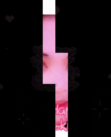 a woman 's face is surrounded by pink hearts and the words happy sking