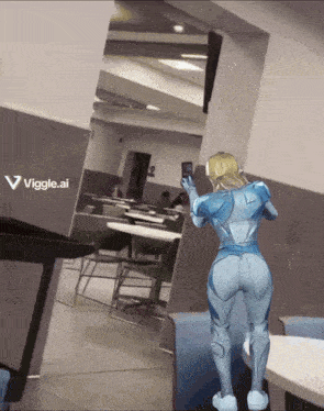 a cartoon of a woman taking a picture with a viggle.ai logo in the corner