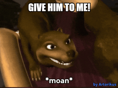 a picture of a cartoon bear with the caption give him to me moan