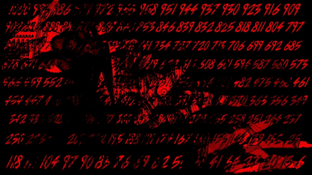 a black background with red numbers and letters on it