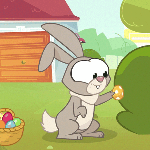 a cartoon rabbit is holding an easter egg in its paw