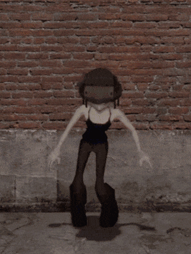 a cartoon character is standing in front of a brick wall and says pompin