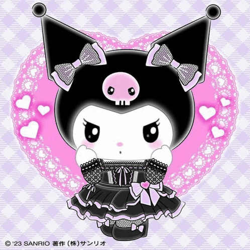 a picture of a cartoon character from sanrio with a pink heart in the background