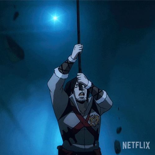 a cartoon of a man holding a stick with a netflix logo below him