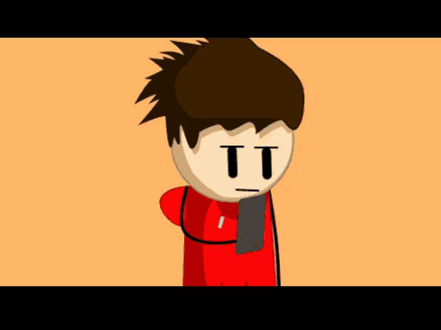 a cartoon character wearing a red shirt with the word oh on it