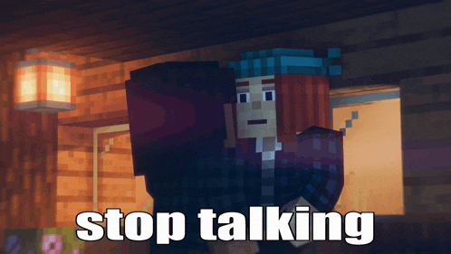 a screenshot of a video game with the words stop talking on it