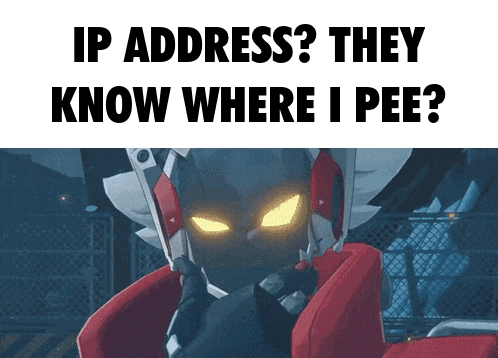 a picture of a robot with the words " ip address they know where i pee " below it