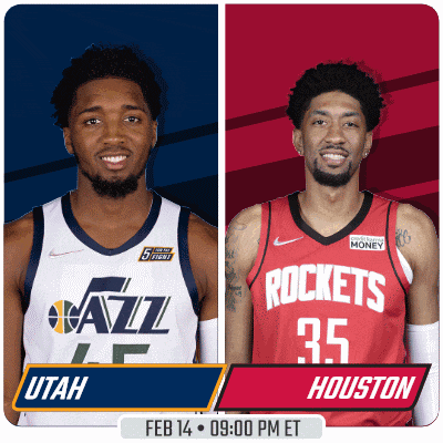 two basketball players one from utah and one from houston are shown