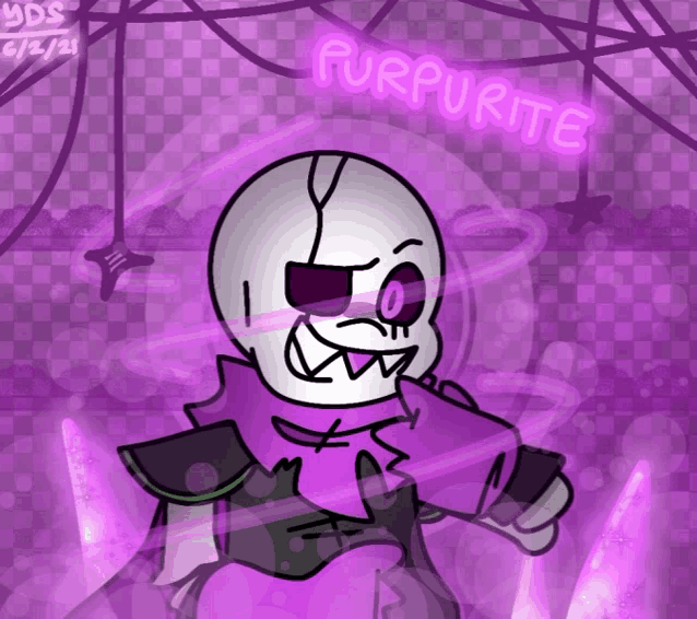 a drawing of a skeleton with the word purplerite in neon