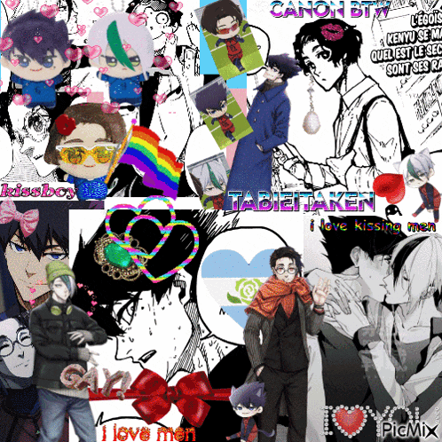 a collage of anime characters with the words " i love men " at the top