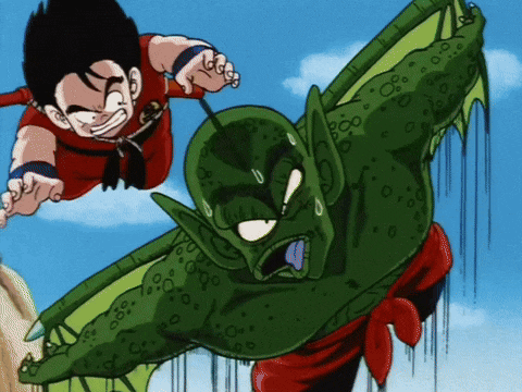 a cartoon of a green monster and a boy flying in the sky