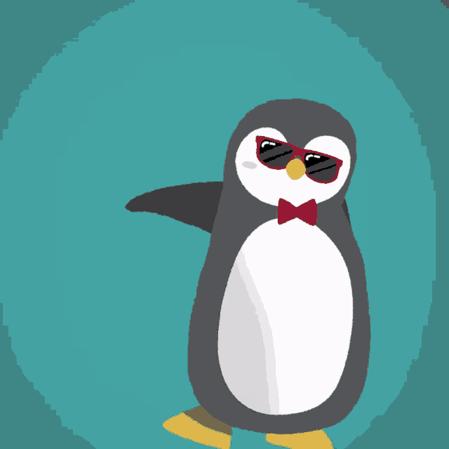 a penguin with sunglasses and a bow tie