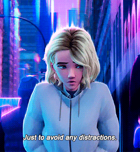a girl in a white hoodie says " just to avoid any distractions "
