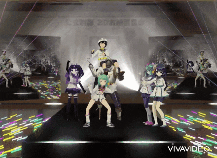 a group of anime characters are dancing on a stage with the words vivavideo in the corner