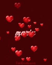 a red background with red hearts and the name maria