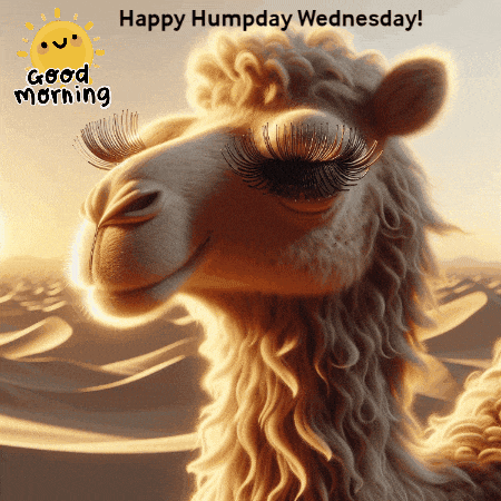a happy humpday wednesday message with a camel