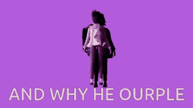 a man and a woman are dancing on a purple background with the words and why he ourple below them .