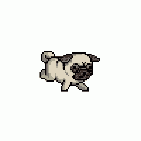 a pug dog is running in a pixel art style .