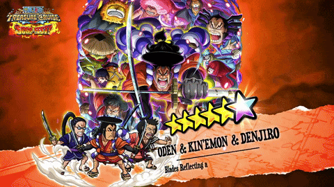 a poster for one piece treasure cruise showing oden and kin'emon and denjiro