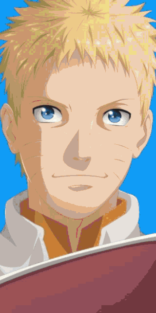 a close up of naruto 's face with a blue background