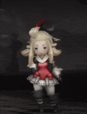 a girl in a red and white dress is surrounded by glowing stars