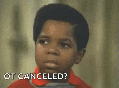a young boy is making a funny face and saying `` ot canceled ? what you talkin bout ? ``