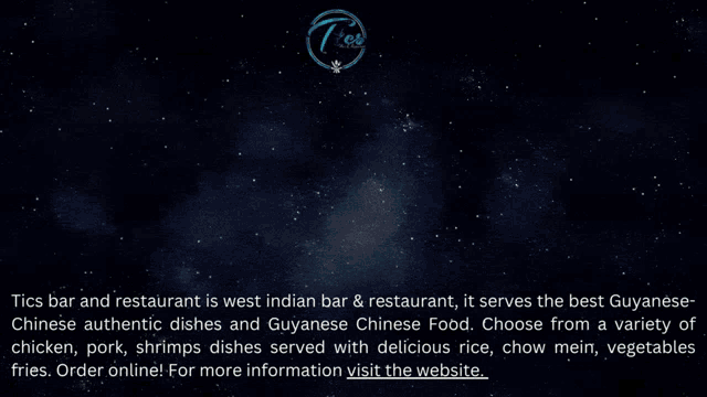 a picture of a plate of food next to a text about the restaurant