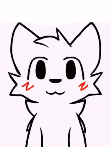 a black and white drawing of a cat with red cheeks and a red nose .