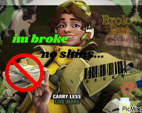 a poster that says ' broke but cute ' and ' carry less live more ' on it