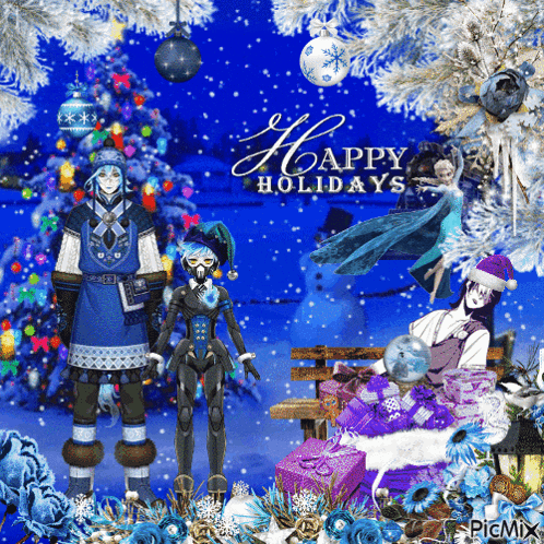 a picture of a christmas scene with the words happy holidays on the bottom