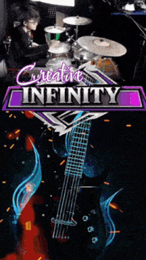 a poster for creative infinity shows a man playing drums