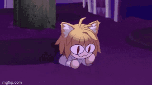 a pixel art of a cat with red eyes laying on the ground