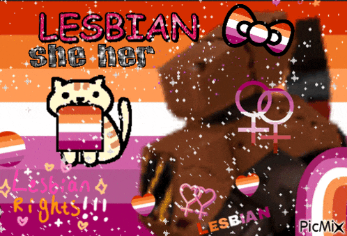 a picture of a teddy bear with the words lesbian she her on it