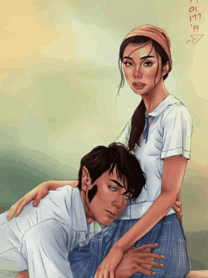 a drawing of a boy and a girl with the year 1718 on the bottom left