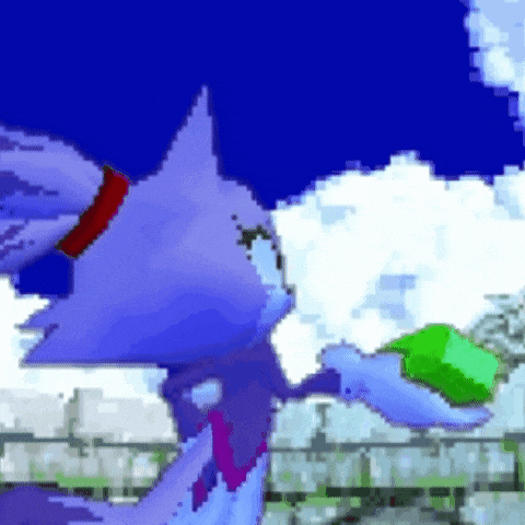 a pixel art of blaze the cat from sonic the hedgehog holding a green emerald in her hand .