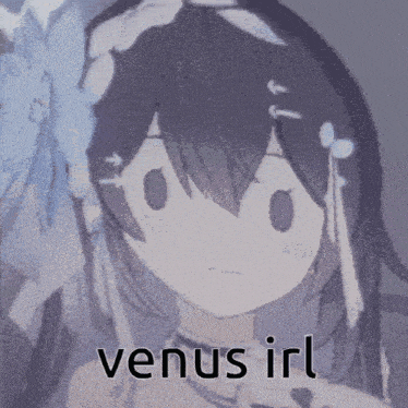 a picture of a girl with a flower in her hair and the words venus irl on the bottom